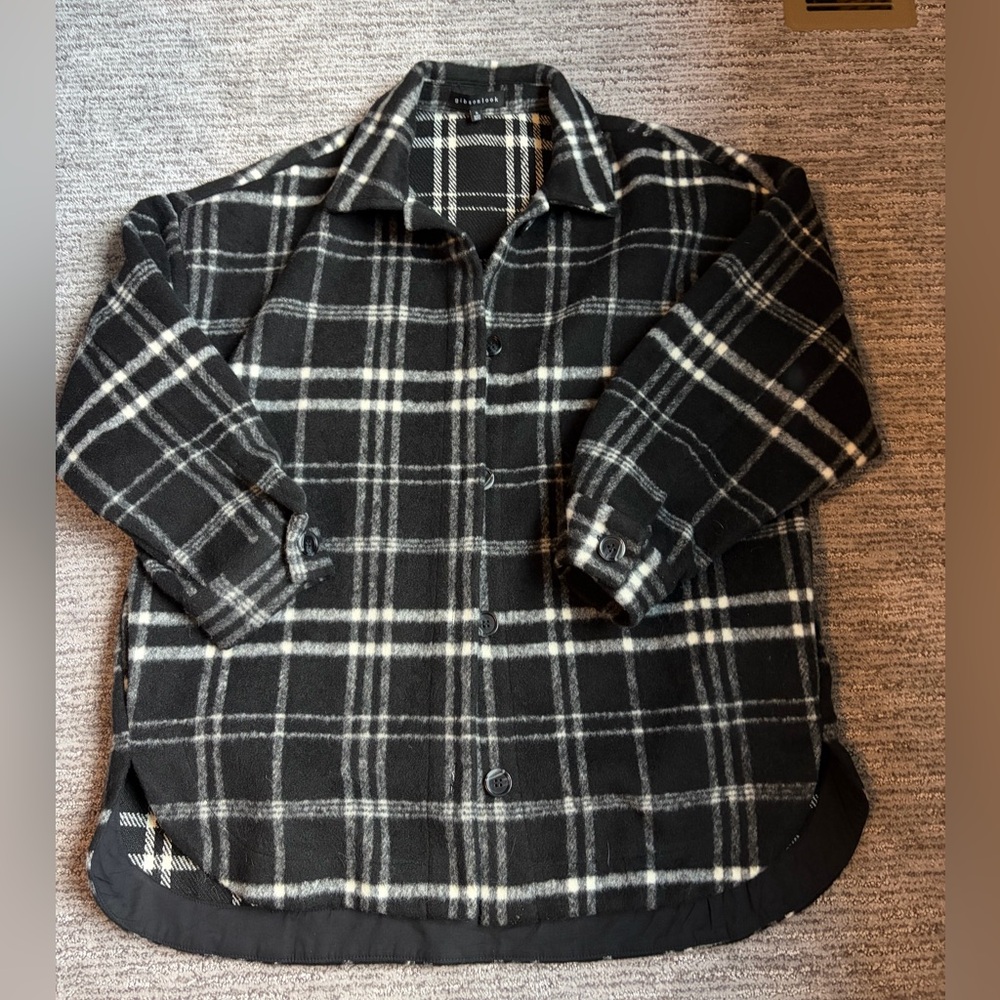 Black and White Plaid Button-Up Shacket